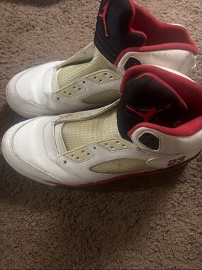 Men’s White and Red Basketball Sneakers with Jumpman Logo